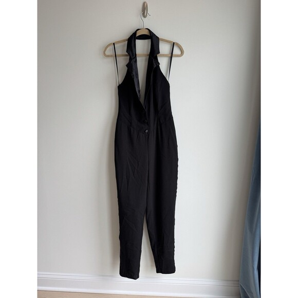 Ashley Park X RTR Tuxedo Jumpsuit/Satin Collar/Striped Leg/Open Back/Size 4 - Picture 1 of 5